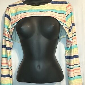 Celebrity Pink Pastel Multi-Stripe Long Sleeve Crop Shrug